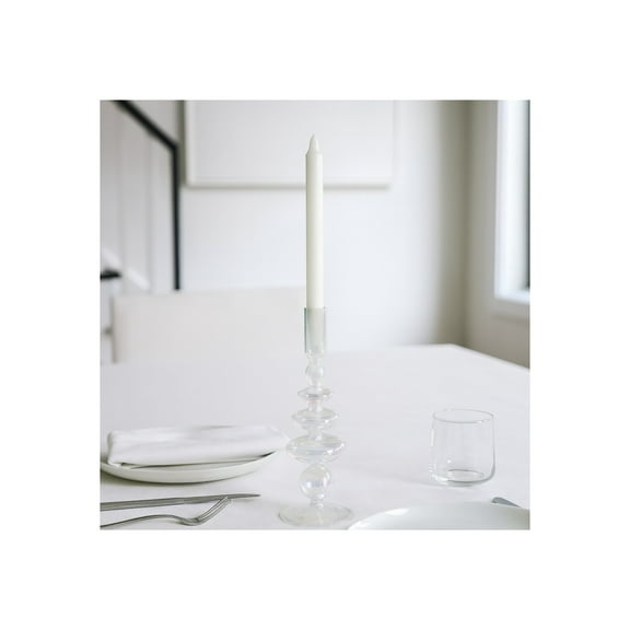 Glass Taper Candle Holder - Boho Decorative Iridescent Glass Pillar Stand for Home & Living Room Decor - Elegant 11" Clear