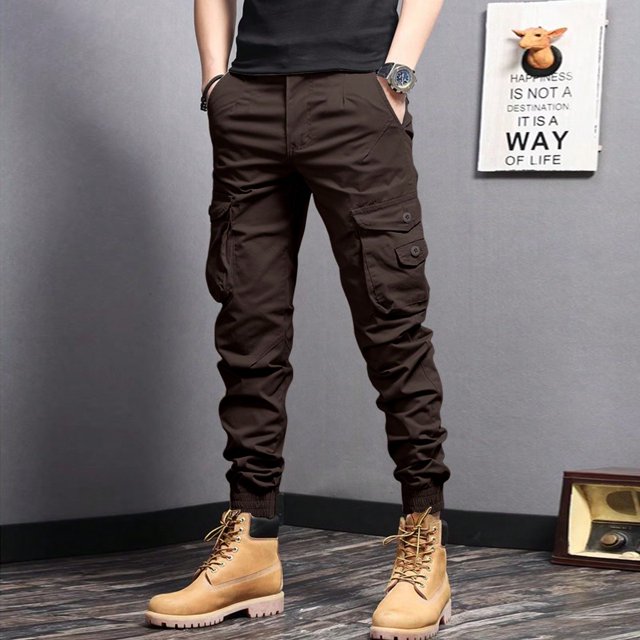 Casual Side Flap Pockets Workwear Tapered Pants Men‘s Cargo Pants For Spring Fall Outdoor