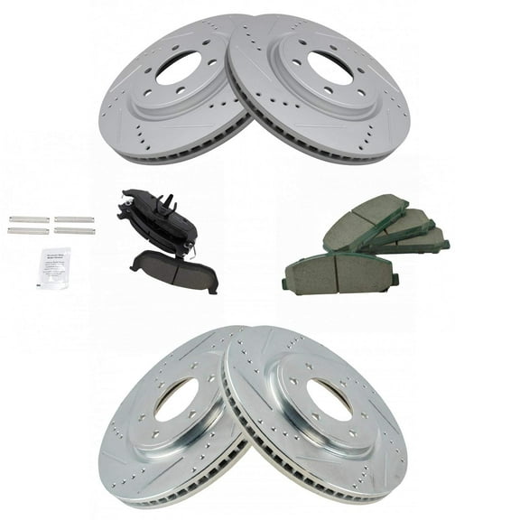 TRQ Front and Rear Performance Brake Pad & Rotor Kit Brake Pads Brake Rotors Set Ceramic Premium G-Coated Fits Select 2012-2015 Nissan Armada 2011-2015 TITAN