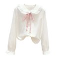 thumbnail image 3 of larppty Girls Blouse Shirts Spring Fall Long Sleeve Button-Down Top Ruffle Collar, 3 of 7