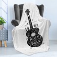 thumbnail image 4 of Guitar Soft Flannel Fleece Blanket, Hand Drawn Style Instrument with Grunge Look and Retro Design Rock and Roll Theme, Cozy Plush for Indoor and Outdoor Use, 70" x 90", Black White, by Ambesonne, 4 of 5