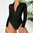 thumbnail image 2 of Womens Long Sleeve One Piece Swimsuits Front Zipper Rash Guard UPF 50+ Athletic Bathing Suit Swimwear (2XL, Black), 2 of 7