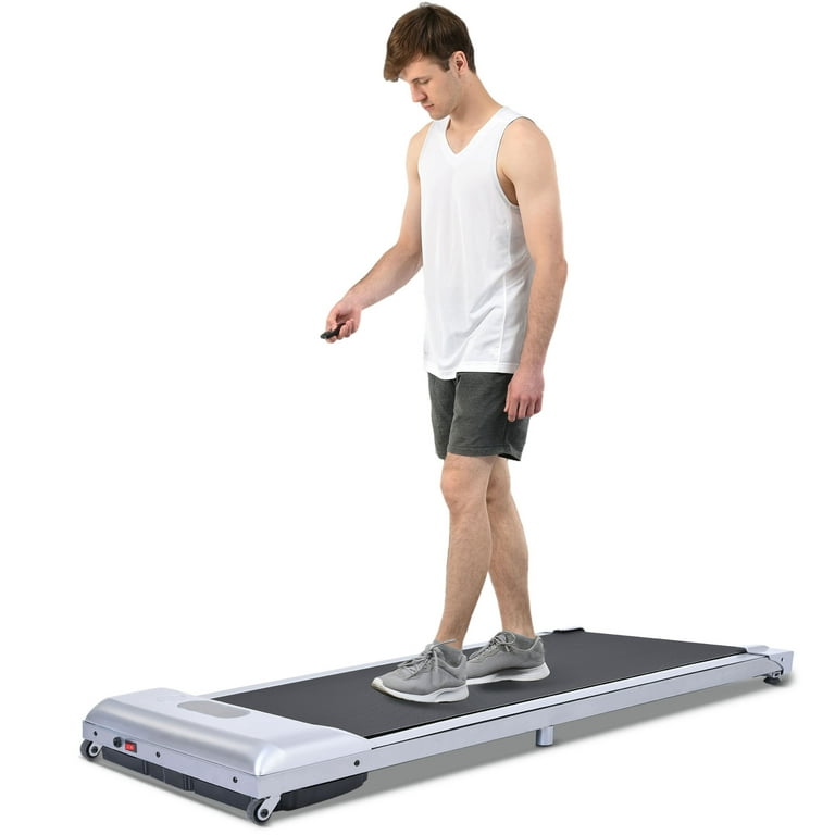 EUROCO 500LBS 3HP Walking Pad Under Desk Treadmill with 4mph Speed 47 Longer Quiet and Stable Pad with Bluetooth APP Speaker Remote Control LED