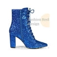 thumbnail image 3 of BLISSFUL STEP Glitter Pointed Toe Block Heel Ankle Boots for Women Royal Blue 6, 3 of 6