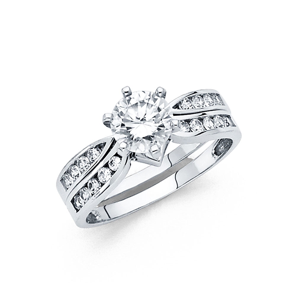 GemApex CZ Solitaire Engagement Ring & Wedding Band 14k