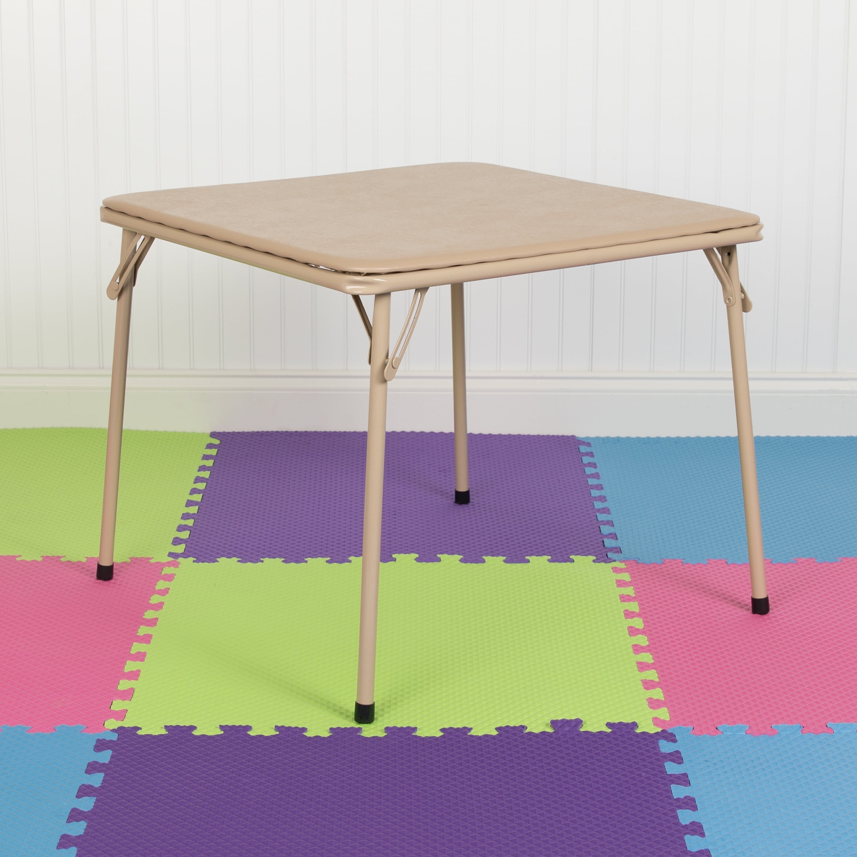 Emma + Oliver Kids Tan Folding Game and Activity Table - Toddler Table for Daycare Center