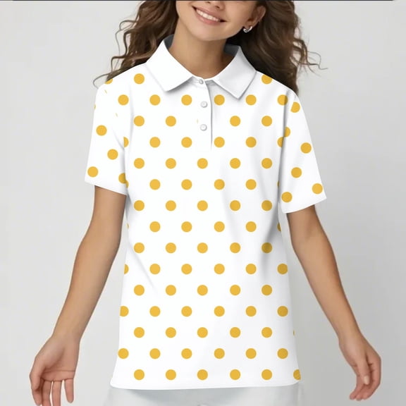 Girls Short Sleeve Polo Shirts School Uniform Golf Shirt Button Casual Tops 5-16 Years