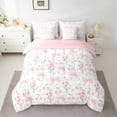 thumbnail image 3 of Homewish Pink Rose Flower Twin Bedding Sets 7-Piece for Girls, Princess Cartoon Bowknot Bedding Comforter Set, Plant Botanical Reversible Sheet Sets, Ultra Soft Bedroom Decor, 3 of 8