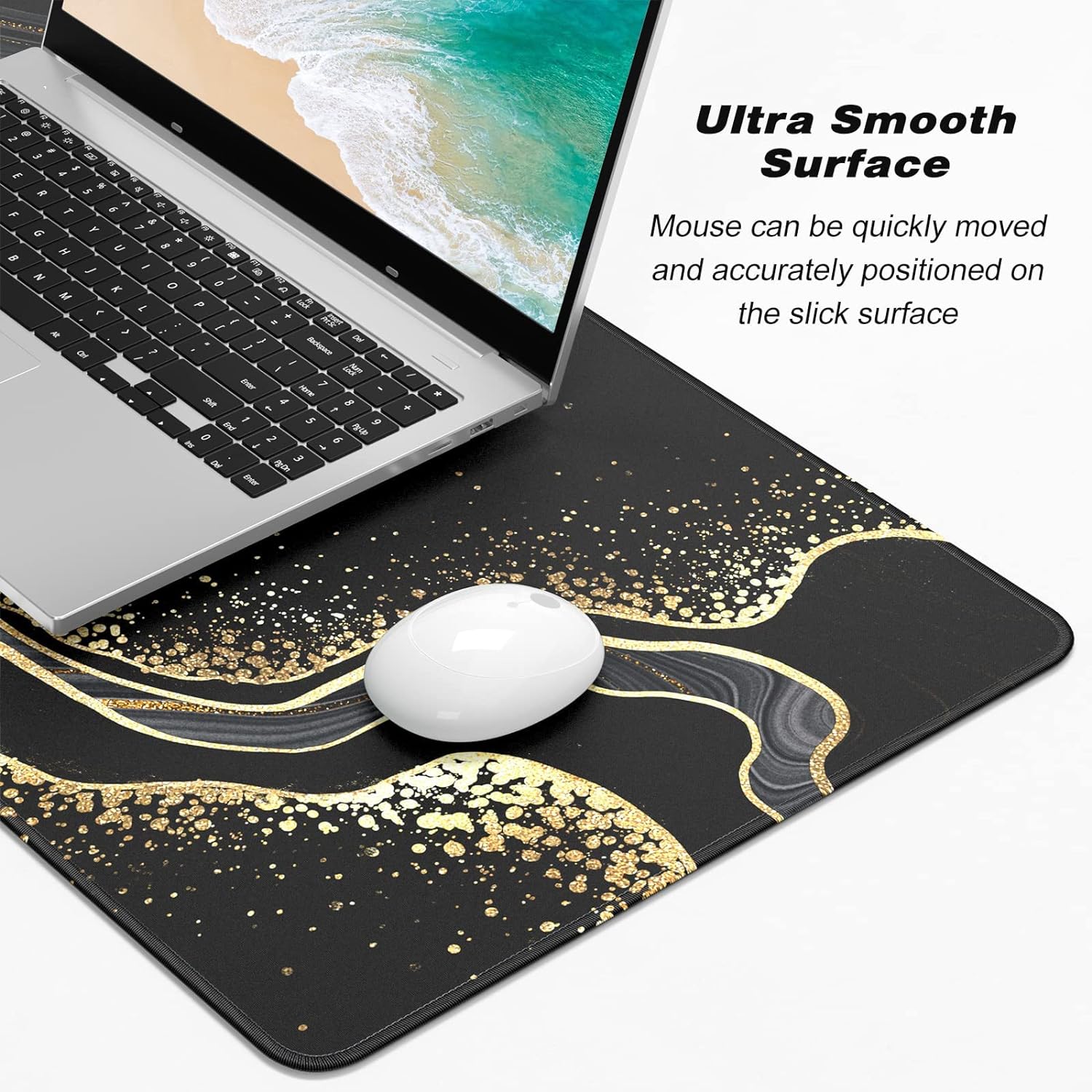 Extended Large Mouse Pad, XXL Gaming Mousepad 31.5 x 15.7 Inch, Big Computer Keyboard Desk Pad, Waterproof Mouse Mat with Stitched Edges and Non-Slip Base for Office Gaming, Black Marble