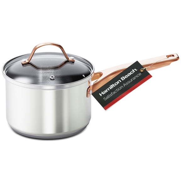 Hamilton Beach Stainless Steel Tri-ply Professional 2 Quart Sauce Pan - Premium Oven Safe Induction Kitchen Pot - Suitable for all Stoves - Double Riveted