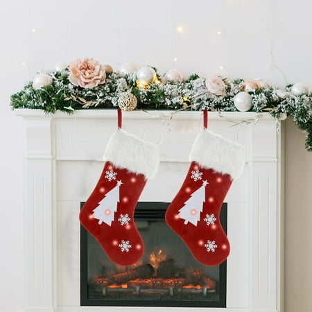 

PeiBai 18 Inch Unique Red Linen Embroidered Christmas with Lights Gift Bag Up Christmas 2Pcs