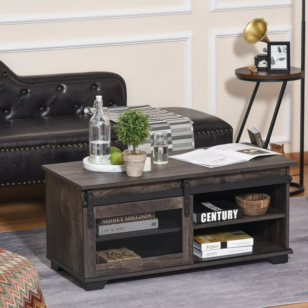 Romacci Rustic Coffee Table Sliding Barn Door Tv Stand Media Console Storage Cabinet Com Romacci Rustic Coffee Table Sliding, Sliding Barn Door Coffee Table