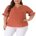 thumbnail image 1 of CHUANK Women‘s Plus Summer Pin Dots Ruffle Short Sleeve V Neck Blouses, 1 of 5