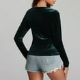 thumbnail image 4 of TKLPEHG Womens Tops V-Neck Velvet Ruched Tops Solid Color Lightweight Long Sleeve T Shirt Fall Tops Fashion Loose Comfy Casual Blouses Pullover (Green,L), 4 of 7