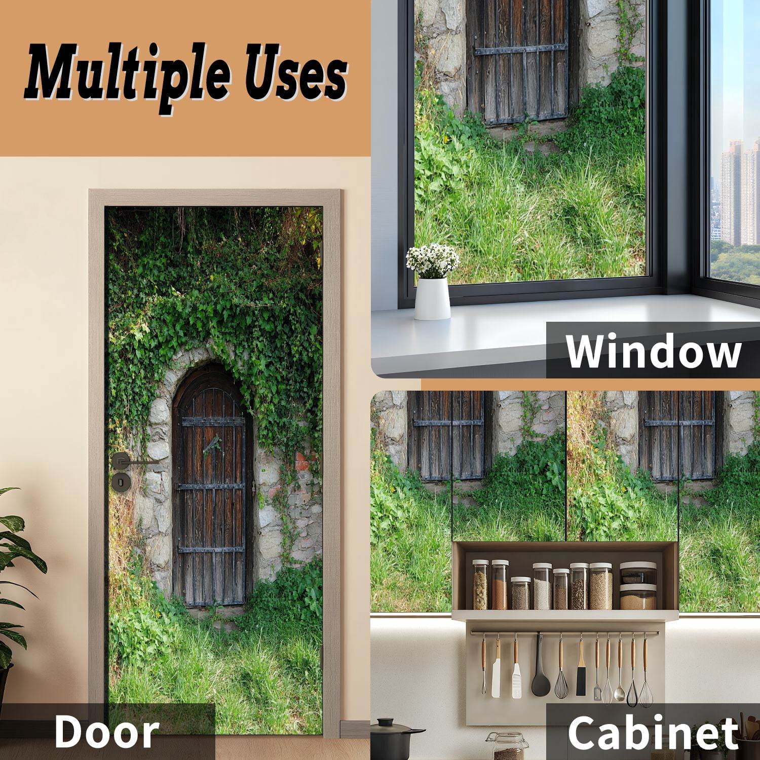 Self Adhesive Vinyl Refrigerator Wrap Set Door wine cellar Door Mural Removable Fridge Sticker Peel and Stick&nbsp;Full Door Cover Decal Kitchen Bar Decor
