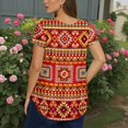 thumbnail image 4 of TQWQT Plus Size T Shirts for Women Loose Fit Going Out Shirt Short Sleeve V-Neck Criss Cross Aztec Print Blouses Summer Tunic Tops Red 4XL, 4 of 5