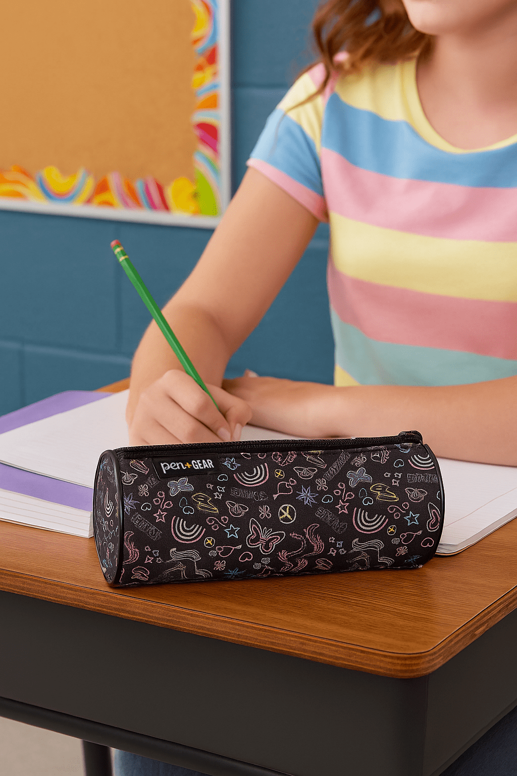 Pen & Gear Camo Barrel Pencil Case, Stationery Case