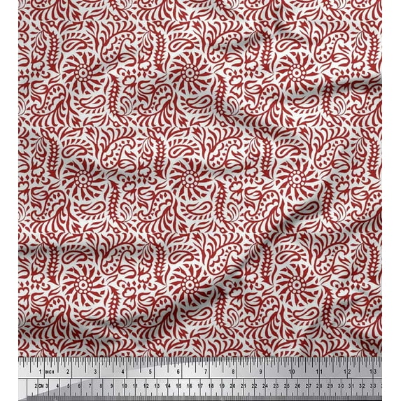 Soimoi Moss Georgette Fabric Floral & Paisley Block Print Fabric by The Yard 42 Inch Wide