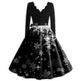 thumbnail image 4 of Christmas Dresses for Women Women's Fashion Elegant Autmn And Winter Long Sleeve V-Neck Christmas Print Dress for Holiday Party,Black,2XL, 4 of 5
