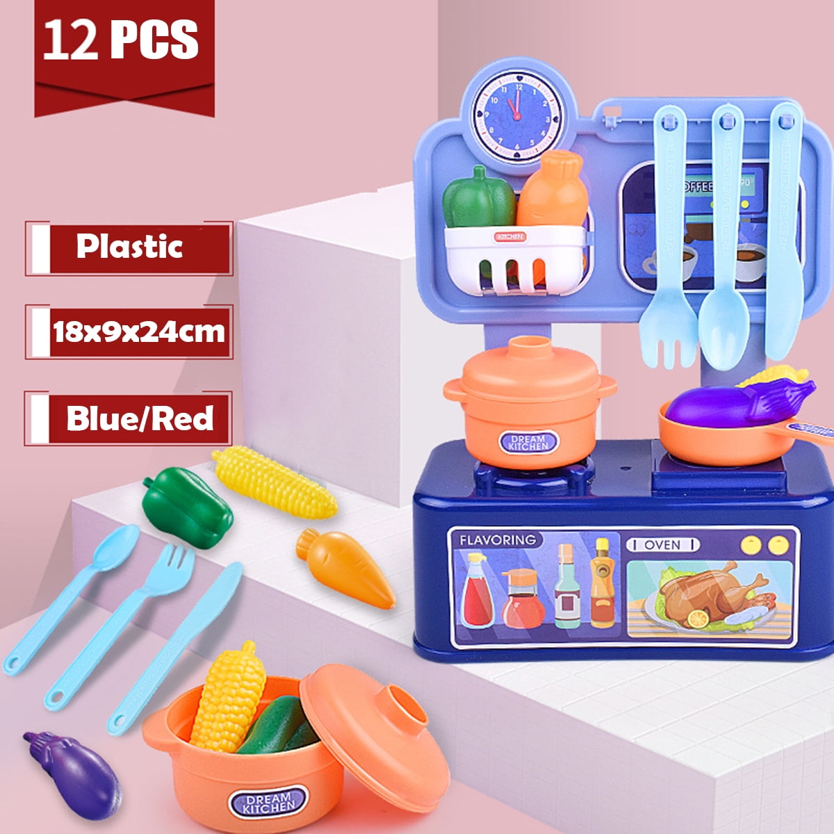 12 IN 1 MINI Kitchen Play Set Pretend Play Toy Children Cooking Set