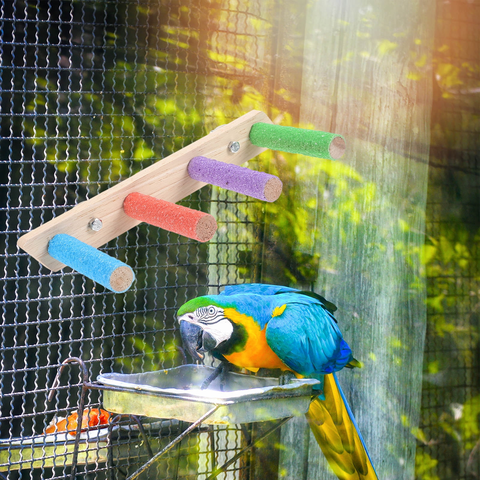 EXHUMKY Wooden Bird Ladder for Pet Parakeets with Durable Smooth Climbing Steps Assorted Colors