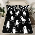 thumbnail image 2 of Feelyou Funny Ghost Twin Sheet Sets, Black White Halloween Twin Fitted Sheet, Sugar Skull Flat Sheet, Luxury Bedroom Decor,3-Piece, 2 of 7