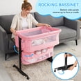 thumbnail image 6 of Bedside Baby Bassinet, Foldable Portable Sleeper with Adjustable Height, Universal Wheels & Storage Basket, Pink, 6 of 6