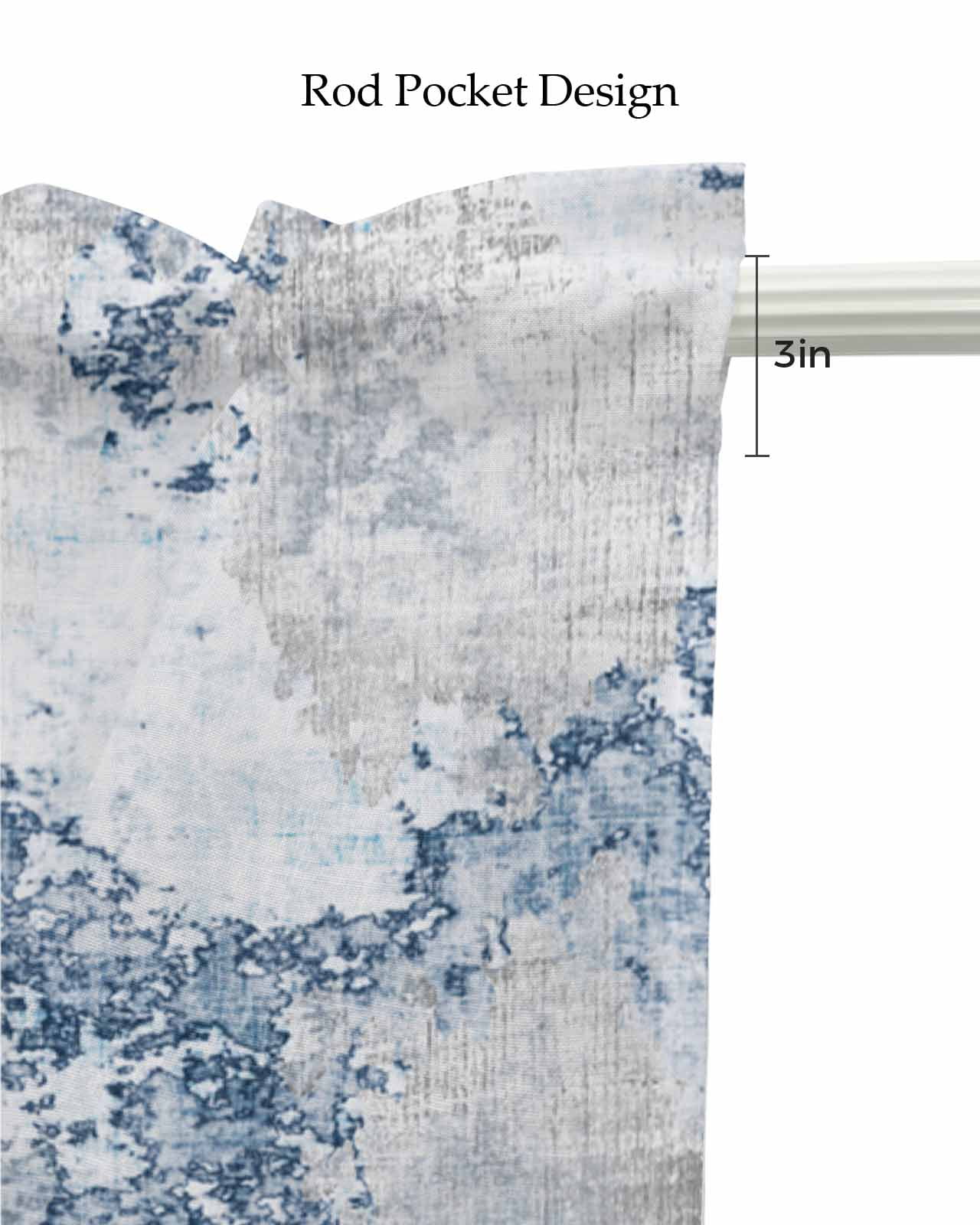 Blue Marble Linen Curtain Valance for Bedroom/Bathroom/Kitchen/Office/Living/Dining Room Window,Abstract Grey Gray Modern Minimalist Decor Pocket Topper Drapes Decorative Cafe Drapery Panel 42"x18"