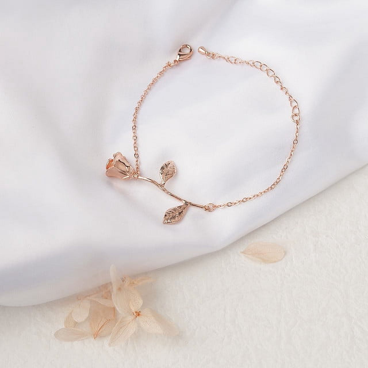 Rose Gold Brass Rose Flower Bracelet Jewelry Valentine's Day Gift Set for Her