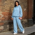 thumbnail image 2 of Hearthz Sweat Suits for Womens 2 Piece Fleece Lined Hoodie Top and Wide Leg Trousers Winter Warm Athletic Workout Oversized Sweatsuits for Women Light Blue S, 2 of 8