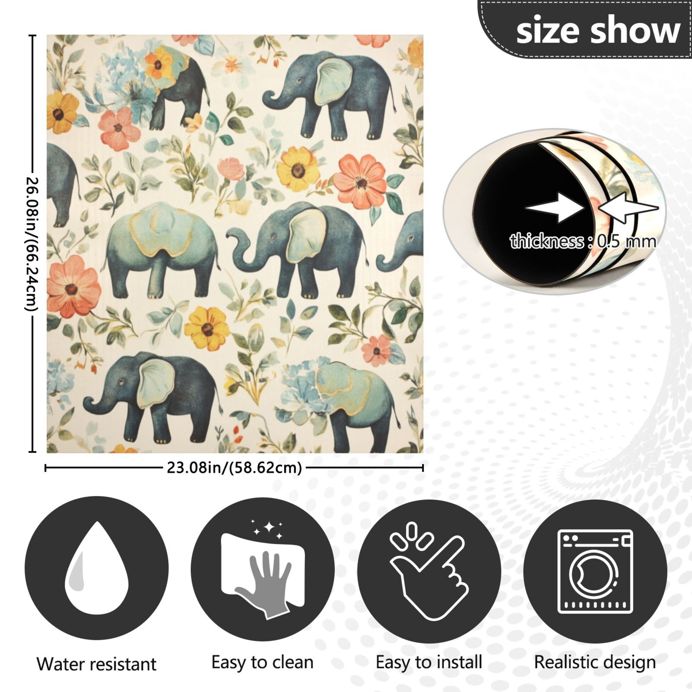Dishwasher Magnetic Sticker 23x26 Inch Refrigerator Magnetic Sticker Washing Machine Magnetic Sticker Kitchen Panel Magnetic Sticker Home Decor Green Elephant Pattern