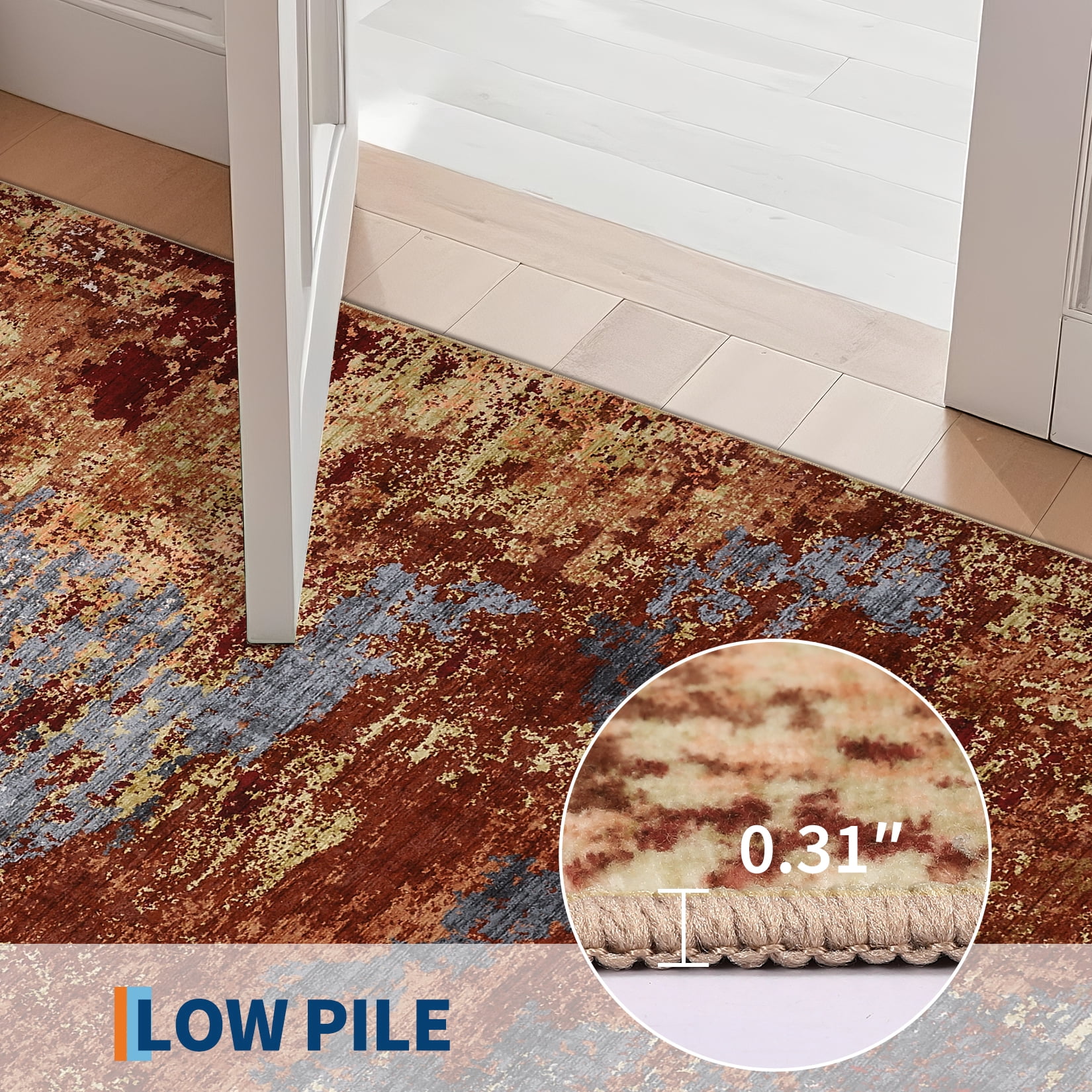 Garvee 8x10 Large Abstract Area Rugs Living Room Rug, Modern Washable Non-Slip Rugs Print Accent Carpet Stain-Resistant Low Pile Rug for Bedroom Dining Room Office Farmhouse, Red