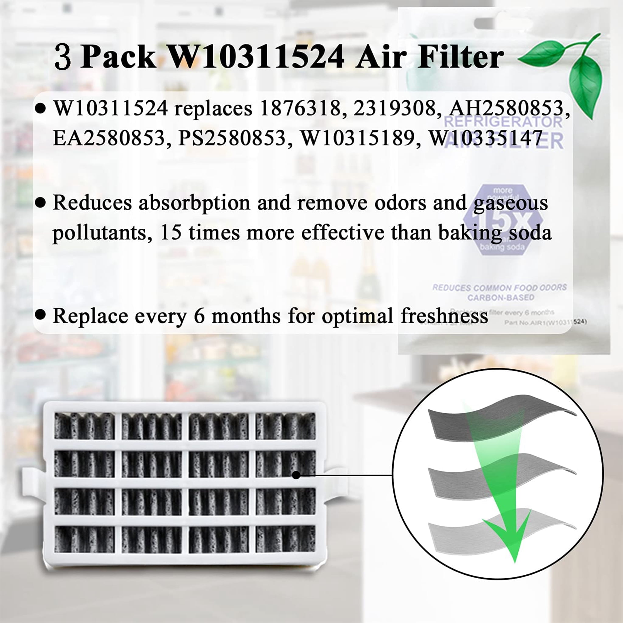 AMI PARTS W10346771A Produce Preserver & W10311524 Air Filter Replacement for Whirlpool Refrigerators