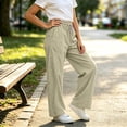 thumbnail image 4 of Qingpeng Girls Wide Leg Pants High Waist Drawstring Striped Cuffs Lightweight Wrinkled School Outdoor Casual Spring Summer Long Pants for Kids, 4 of 7