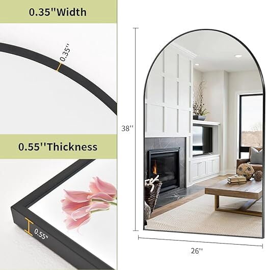 Anyrose 30" x 20" Black Arched Bathroom Wall Mirror