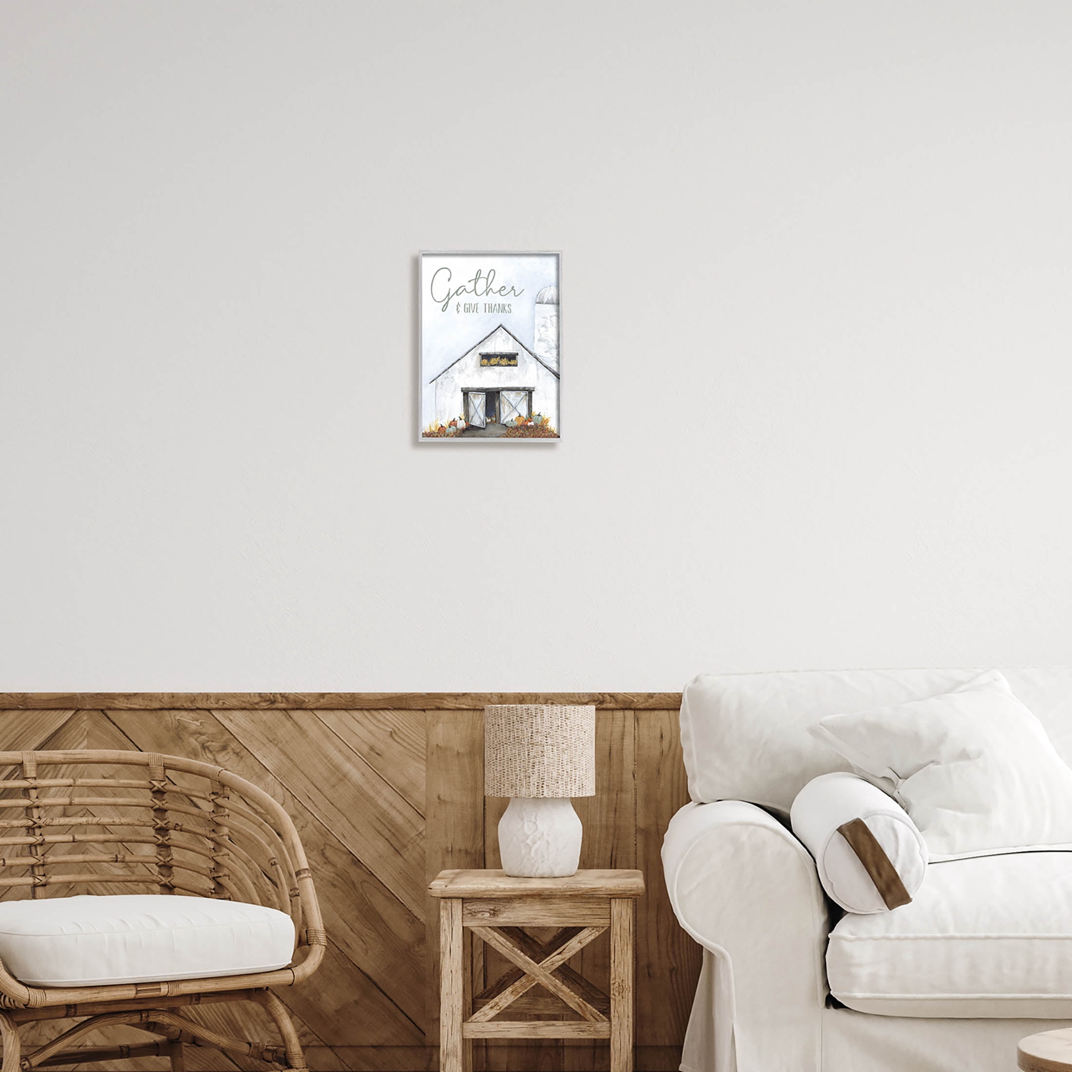 Gather & Give Thanks Autumn Barn Holiday Graphic Art Gray Framed Art Print Wall Art