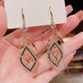 thumbnail image 5 of Eosunjian 1 Pair Dangle Earrings Vintage Hollow Out Geometric Shiny Rhinestone Inlaid Dress Up Gifts Women Double Layer Rhombus Pendant Hook Earrings Jewelry Accessories Golden, 5 of 11