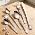 thumbnail image 4 of Embossed Stainless Steel Dessert Spoon, 5.35X1.14 inch Round Bowl Table Cutlery, Household Dining Utensil, Decorative Handle Snack Spoon, Reusable Eating Tool, Kitchen Food Serving Silverware, 4 of 4