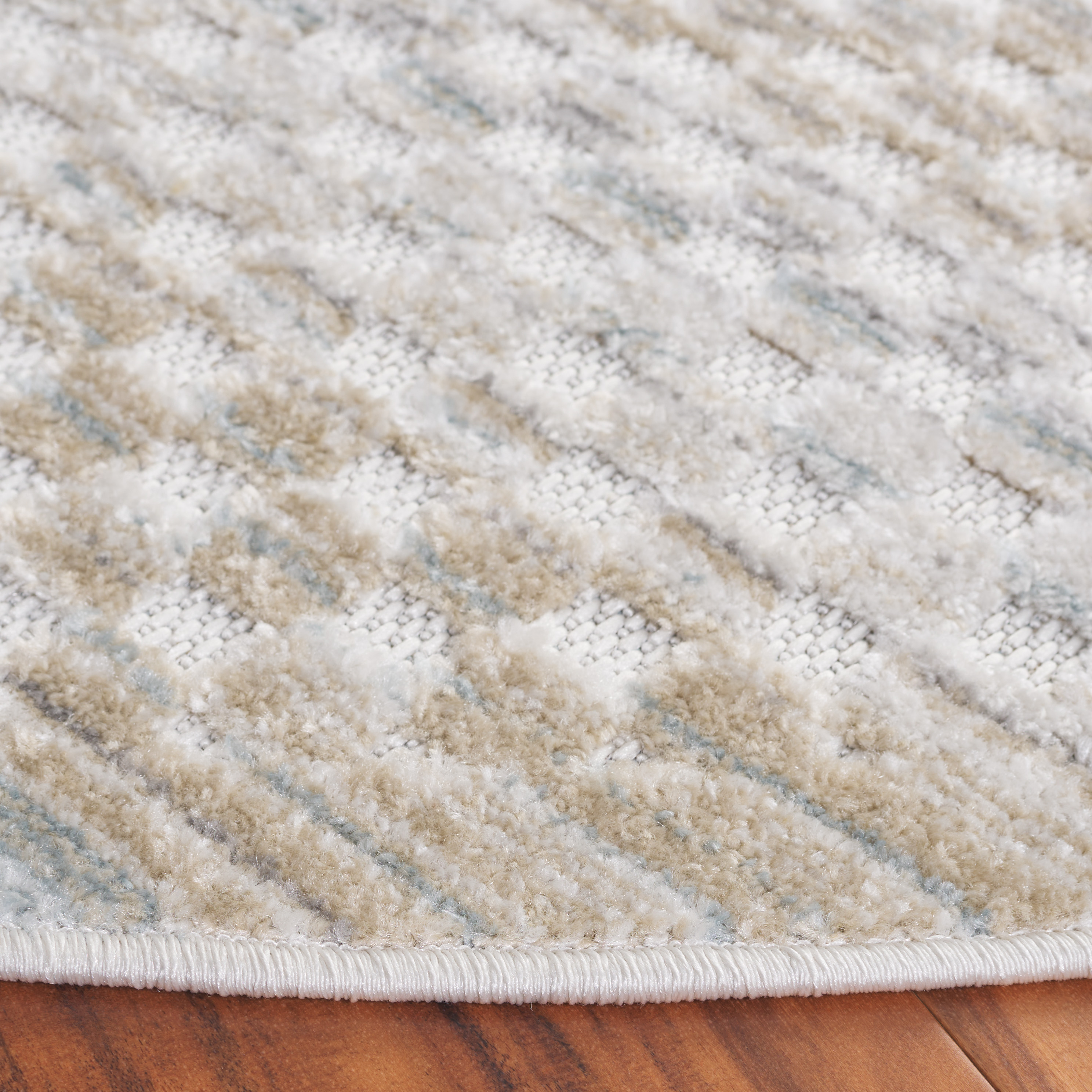 SAFAVIEH Stella Chauncey Geometric Indoor/Outdoor Area Rug, Beige/Blue, 6'7" x 6'7" Round