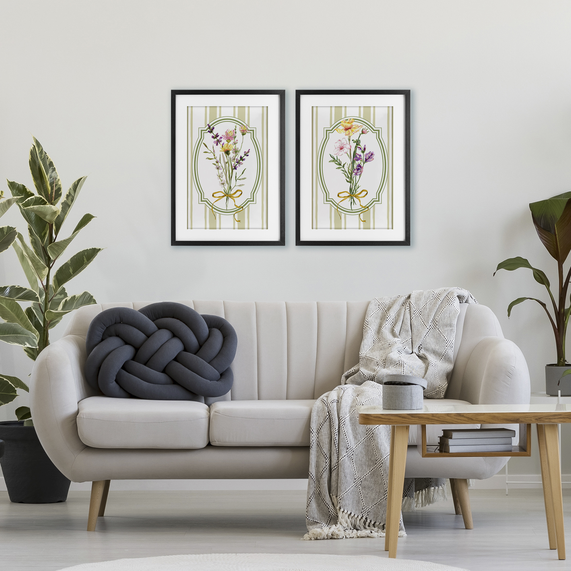 Wildflower Bundles Classic Stripes 2 Piece Black Framed Print Under Glass Set, design by Adonna Ebrahimi