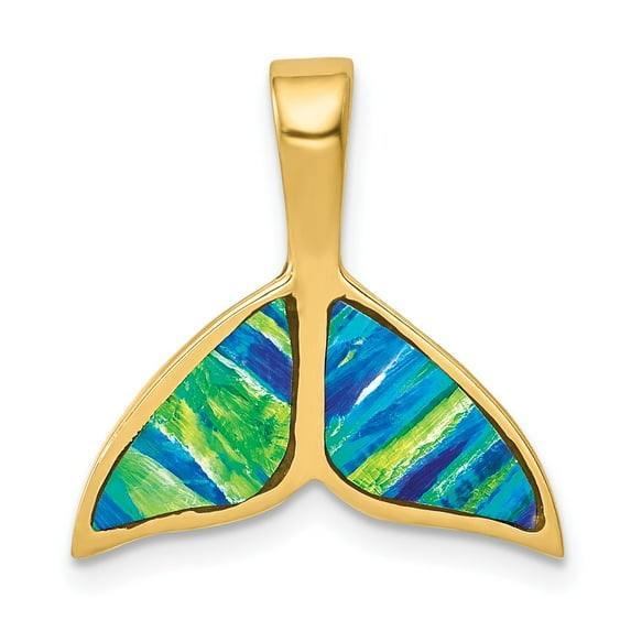 14k Imitation Opal Whale Tail Slide in 14k Yellow Gold