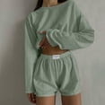 thumbnail image 2 of JIKNTTR Lounge Set For Women 2 Piece Outfits Summer Fashion Two Piece Outfits Casual Shorts Set O Neck Long Sleeve Tops And Shorts Tracksuit 2 Piece Sets For Women Summer Outfits, 2 of 9