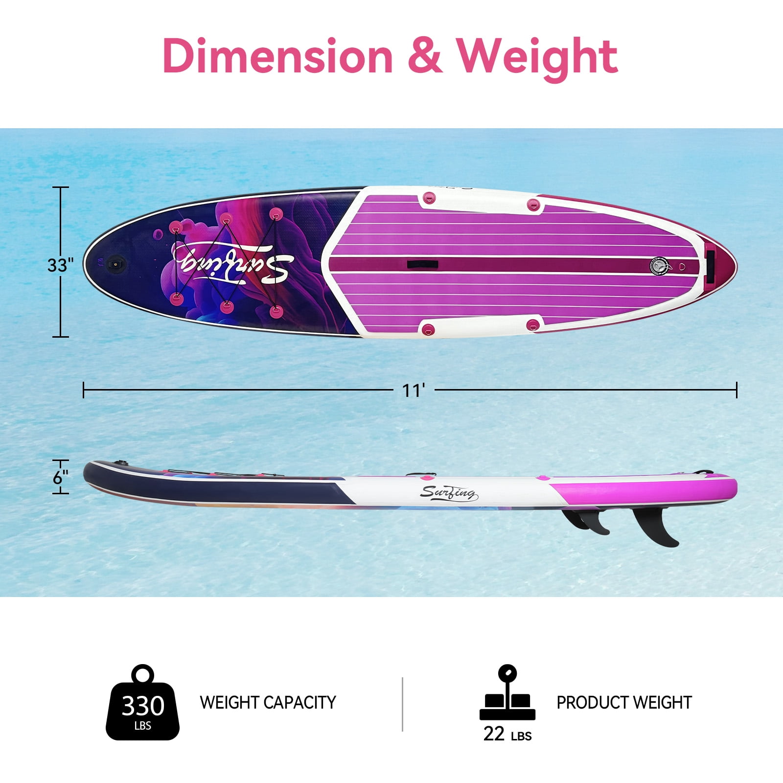 Elecwish Inflatable Stand Up Paddle Boards 11' Wide Stable Design, Non-Slip Comfort Deck, Lightweight