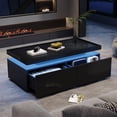 thumbnail image 4 of Noble House 37.4" High-Gloss Coffee Table,LED Lit with 2 Drawers,Black, 4 of 10