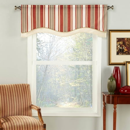Renaissance Stripe - Belle Maison USA, LTD. Maxton Layered Scalloped Valance with Cording 52” x 17”