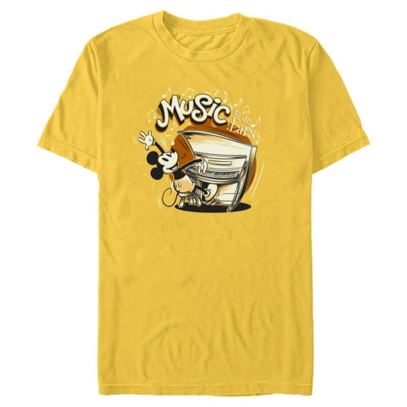 Disney Mickey Mouse Vintage Music To My Ears - Short Sleeve Blended T-Shirt for Adults - Customized-Yellow