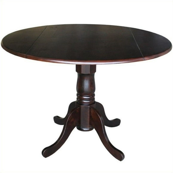 42" Round Dual Drop Leaf Solid Wood Dining Table in Rich Mocha
