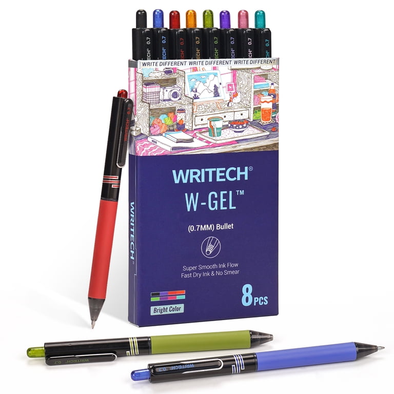 8 Pack Black Gel Pens 0.7mm - Smooth Fine Point Retractable Pens For Writing, Journaling, Office & School