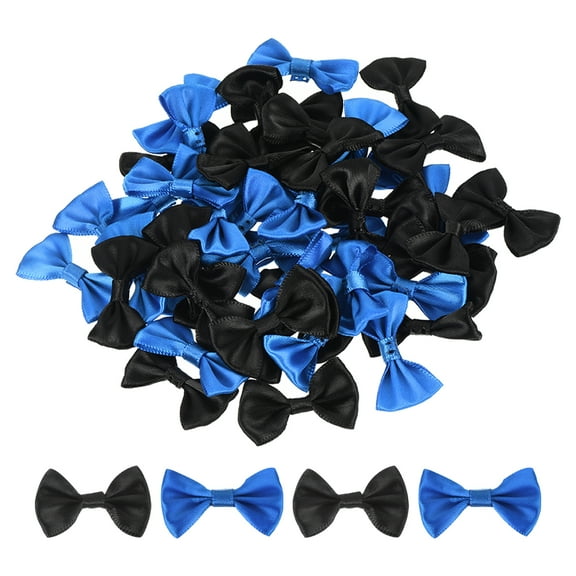 50pcs Bright Blue & Black Bow Ties 1.5" x 1" Mini Bowknot for DIY Sewing Scrapbooking Wedding Gift Home Decoration