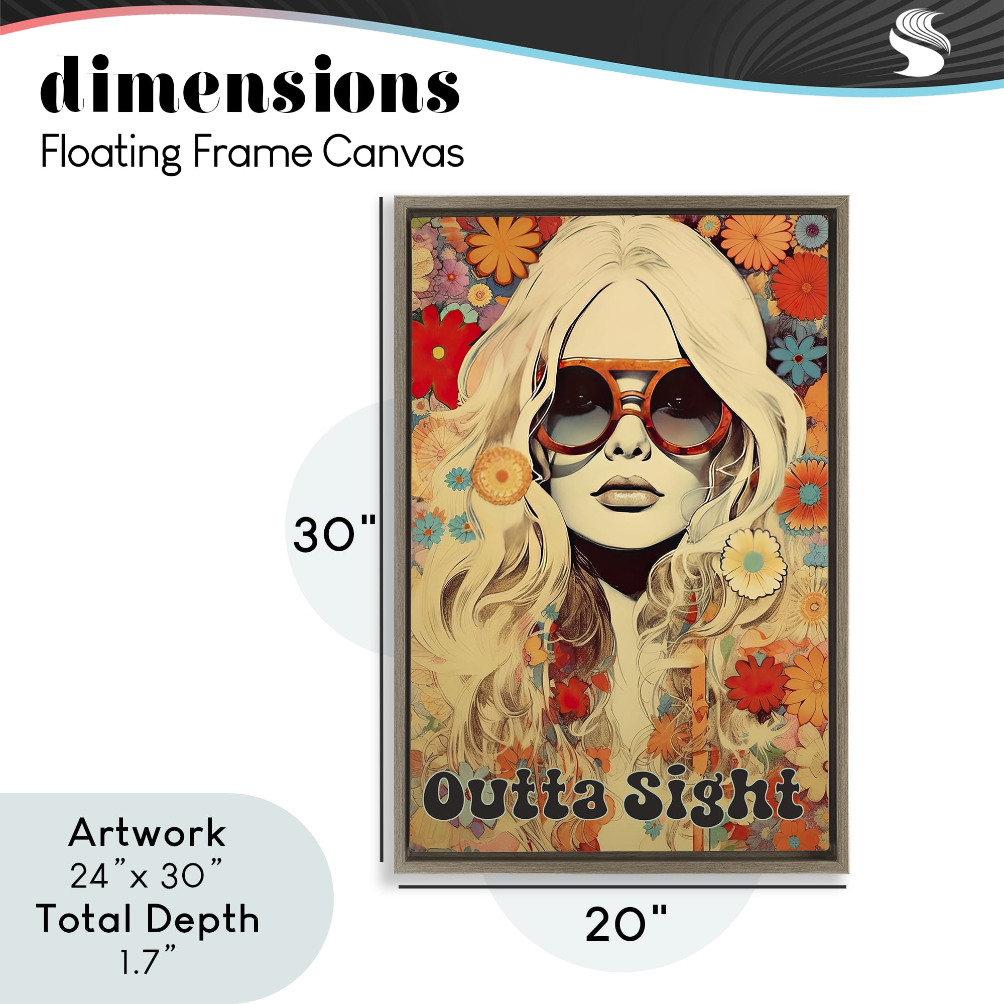 Outta Sight Hippie Girl Brown Framed Floater Canvas Wall Art, design by Sasha
